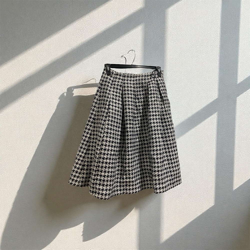 Eliza J Black and White Houndstooth A-Line Skirt - Picture 1 of 1